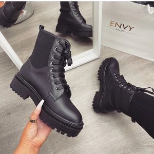 Black chunky biker boots